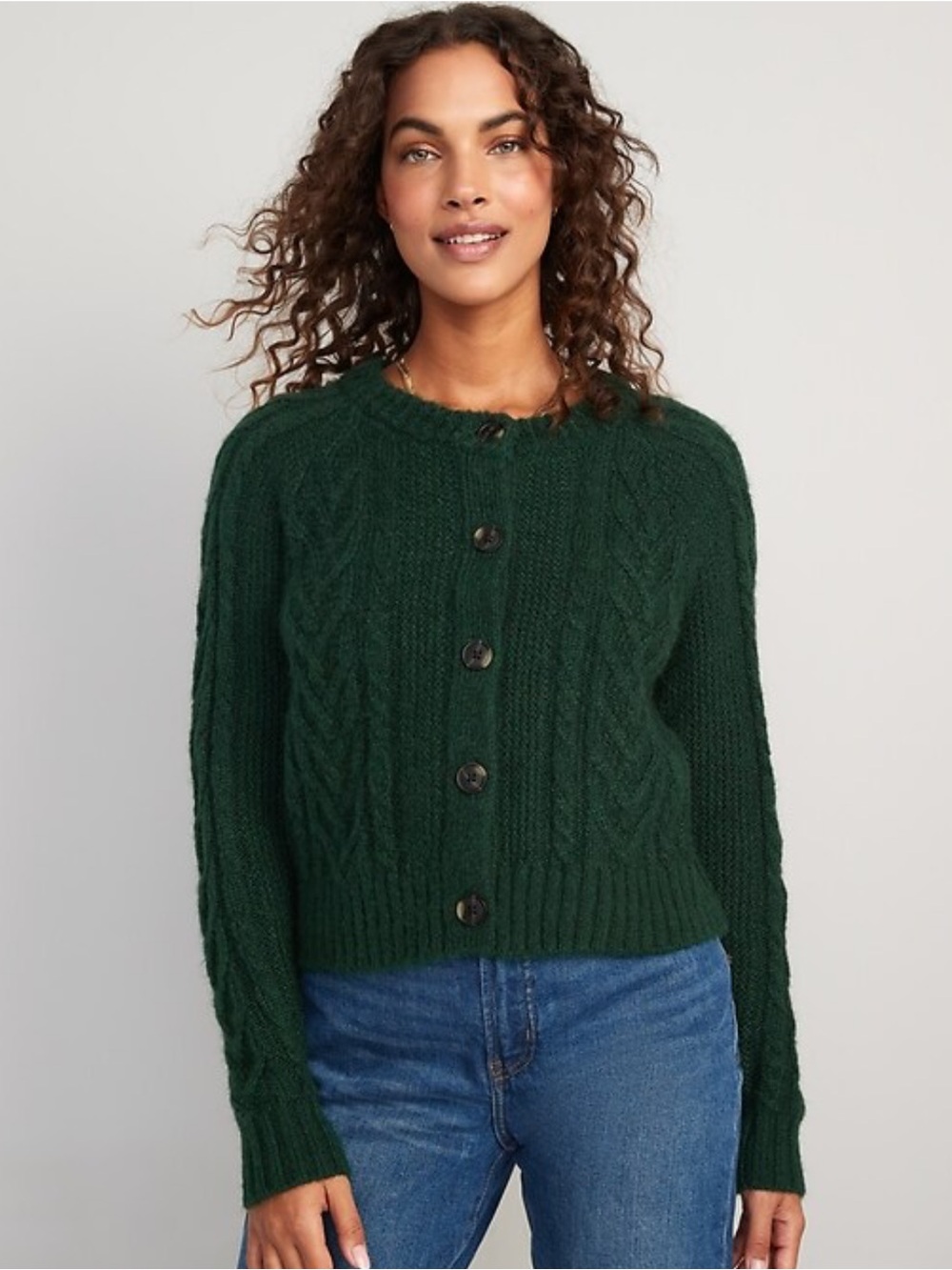 Old Navy Women's Dark Green Cozy Cable-Knit Cardigan